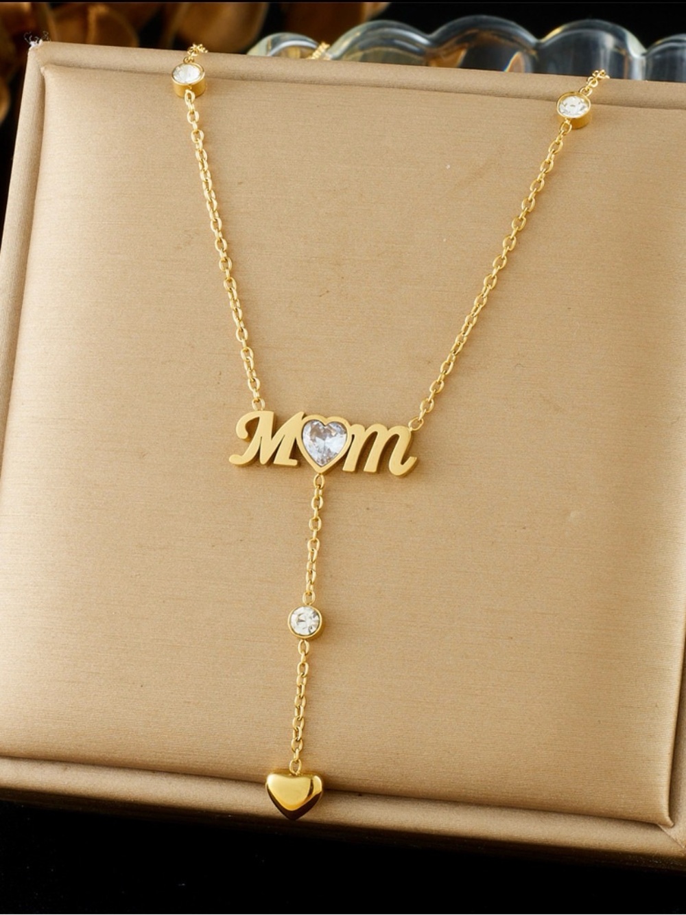 18k Gold plated ‘Mom' Heart Drop Necklace - Elegant Mother's Day Jewelry